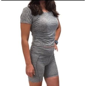 Nine West Women's Active Fitted Cinched Crop T-Shirt - Yellow Gray Pink